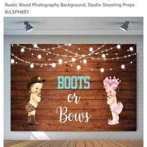Gender Reveal/Twins (boy/girl) Shower decorations. Boots or Bows Backdrop.